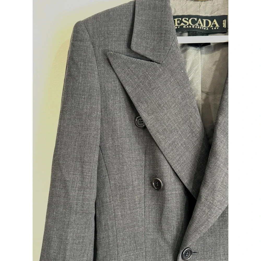 Rare 90s ESCADA by Margaretha Ley Grey Virgin Wool Blazer Made in Germany Sz 36